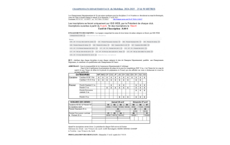 championnat 25-50m du Morbihan 2024-2025  les 26 et 27 Avril 2025